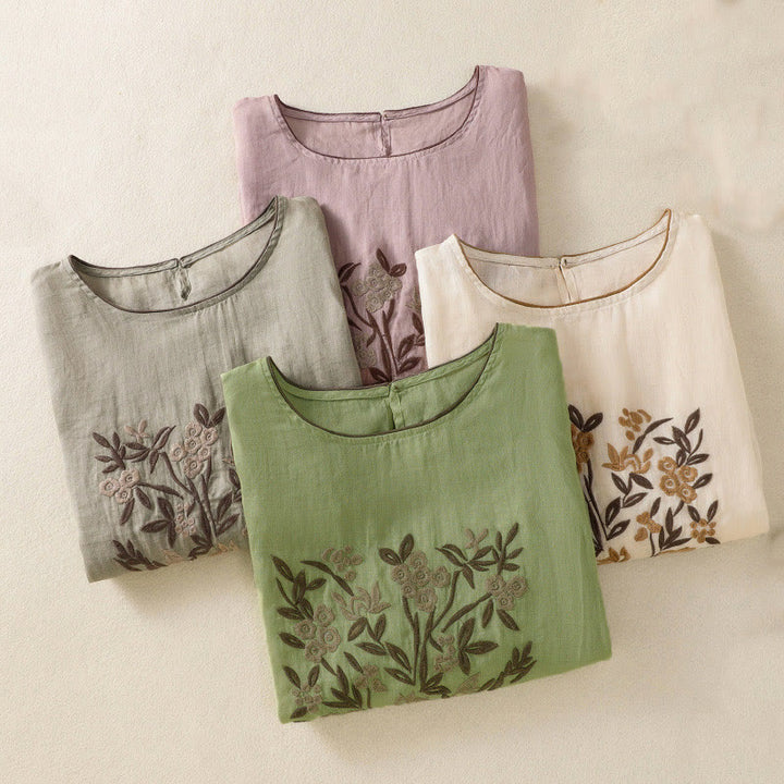 Camiseta de mujer de manga tres cuartos con bordado floral retro de Buddha Stones - image 32