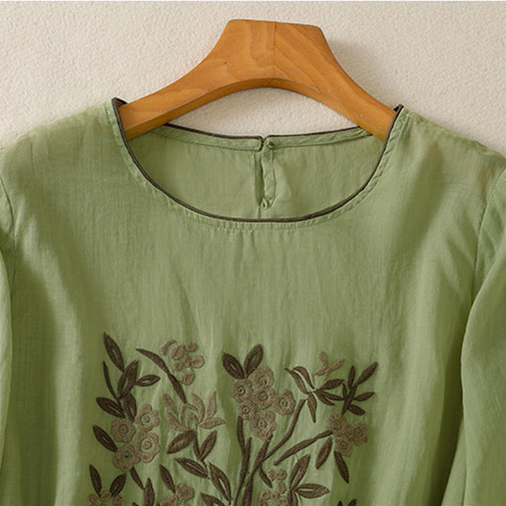 Camiseta de mujer de manga tres cuartos con bordado floral retro de Buddha Stones - image 18