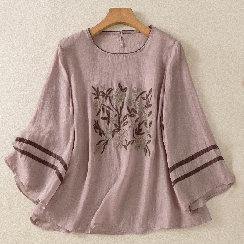 Camiseta de mujer de manga tres cuartos con bordado floral retro de Buddha Stones - Ciruela - US8-10，UK/AU12-14，EU40-42 (2XL) - image 23