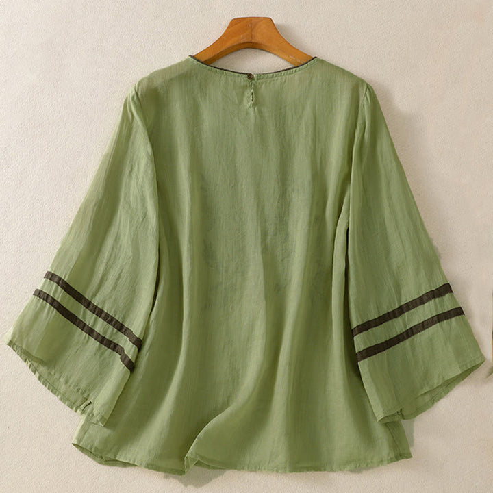 Camiseta de mujer de manga tres cuartos con bordado floral retro de Buddha Stones - image 17