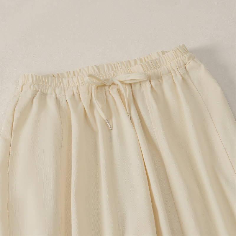 Buddha Stones Pantalones cortos de algodón y lino lisos, informales, con cordón ajustable, estilo harem, para mujer, con bolsillo. - image 1