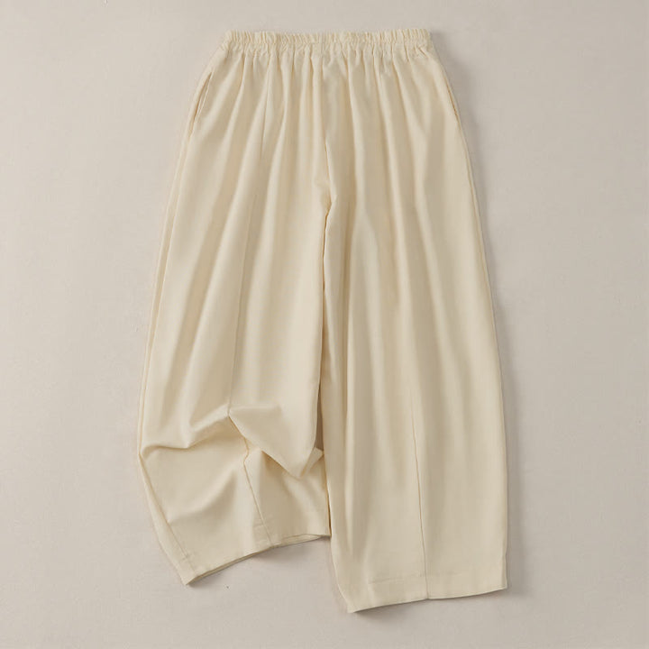 Buddha Stones Pantalones cortos de algodón y lino lisos, informales, con cordón ajustable, estilo harem, para mujer, con bolsillo. - image 2