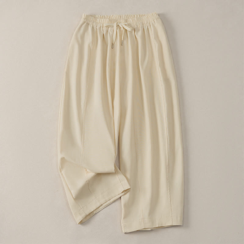Buddha Stones Pantalones cortos de algodón y lino lisos, informales, con cordón ajustable, estilo harem, para mujer, con bolsillo. - Beige - US8-10, UK/AU12-14, EU40-42 (2XL) - image 0