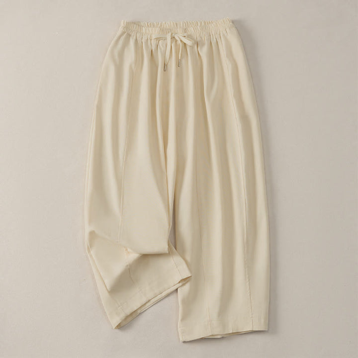 Buddha Stones Pantalones cortos de algodón y lino lisos, informales, con cordón ajustable, estilo harem, para mujer, con bolsillo. - Beige - US8-10, UK/AU12-14, EU40-42 (2XL) - image 0