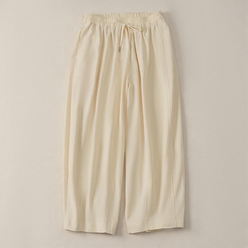 Buddha Stones Pantalones cortos de algodón y lino lisos, informales, con cordón ajustable, estilo harem, para mujer, con bolsillo. - image 3