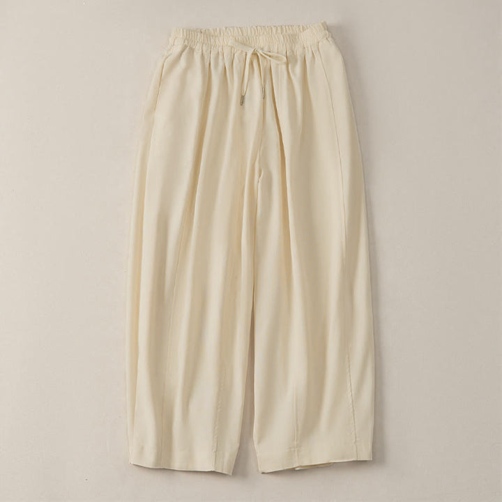 Buddha Stones Pantalones cortos de algodón y lino lisos, informales, con cordón ajustable, estilo harem, para mujer, con bolsillo. - image 3