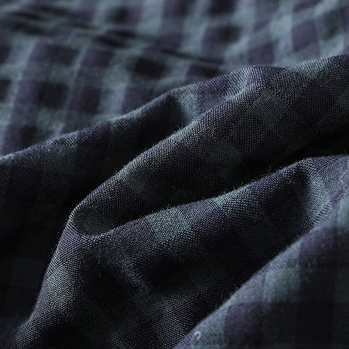 Buddha Stones de manga tres cuartos para mujer, estilo casual Tang, con cuello mandarín y estampado a cuadros negros, ideales para primavera y verano. - image 10