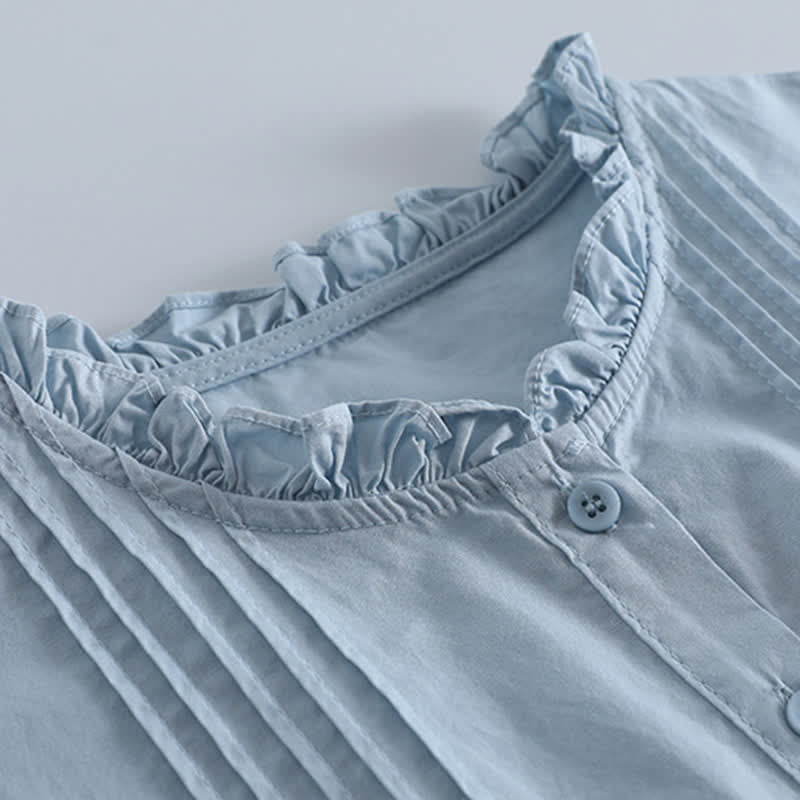 Buddha Stones Camisa de manga larga plisada de manga larga para mujer, estilo vintage informal de primavera con botones. - image 2