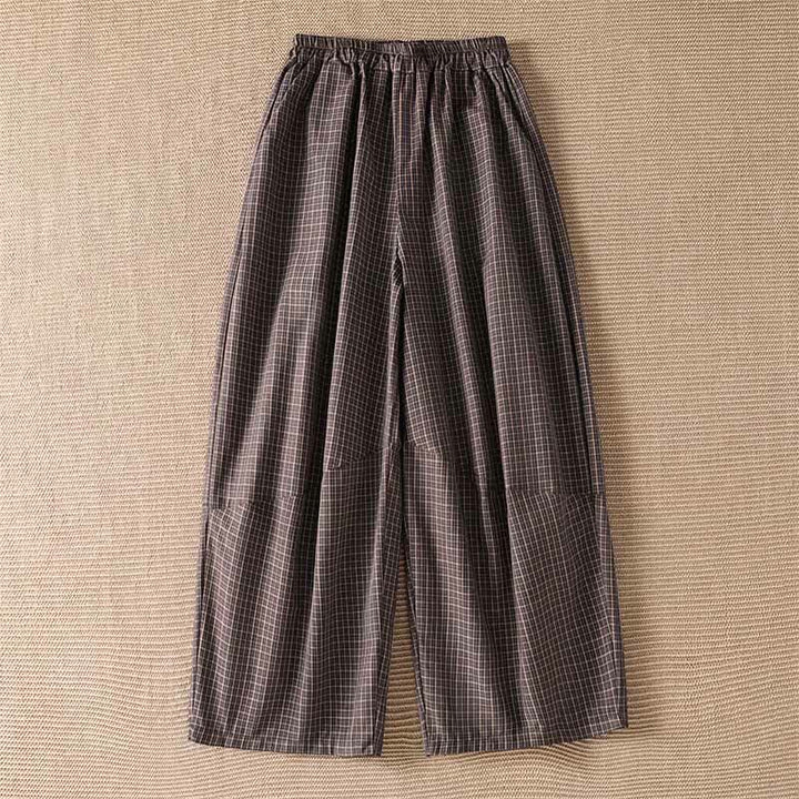 Buddha Stones Pantalones cortos casuales de cuadros marrones para mujer, estilo primavera-verano, de pierna ancha y con bolsillos. - Tierra de siena - US8-10, UK/AU12-14, EU40-42 (2XL) - image 0