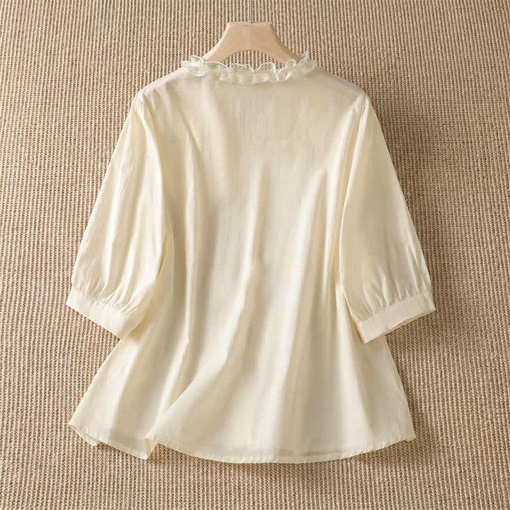 Buddha Stones Camisa de manga tres cuartos para mujer, estilo casual de verano, elegante, con cuello en V, volantes y diseño de capas. - image 16