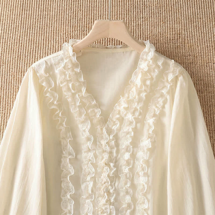 Buddha Stones Camisa de manga tres cuartos para mujer, estilo casual de verano, elegante, con cuello en V, volantes y diseño de capas. - image 17