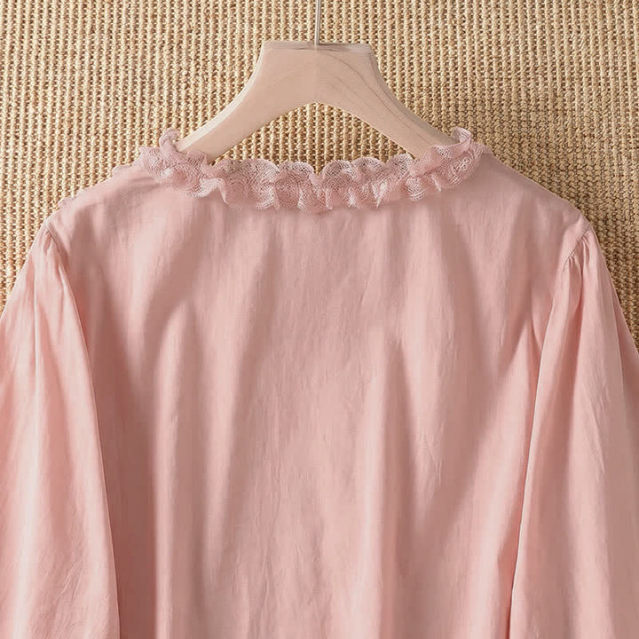 Buddha Stones Camisa de manga tres cuartos para mujer, estilo casual de verano, elegante, con cuello en V, volantes y diseño de capas. - image 4