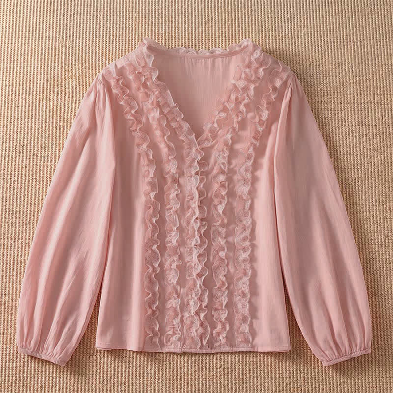 Buddha Stones Camisa de manga tres cuartos para mujer, estilo casual de verano, elegante, con cuello en V, volantes y diseño de capas. - image 2
