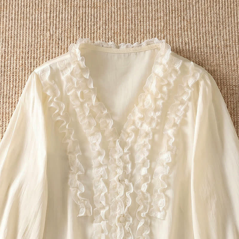Buddha Stones Camisa de manga tres cuartos para mujer, estilo casual de verano, elegante, con cuello en V, volantes y diseño de capas. - image 18