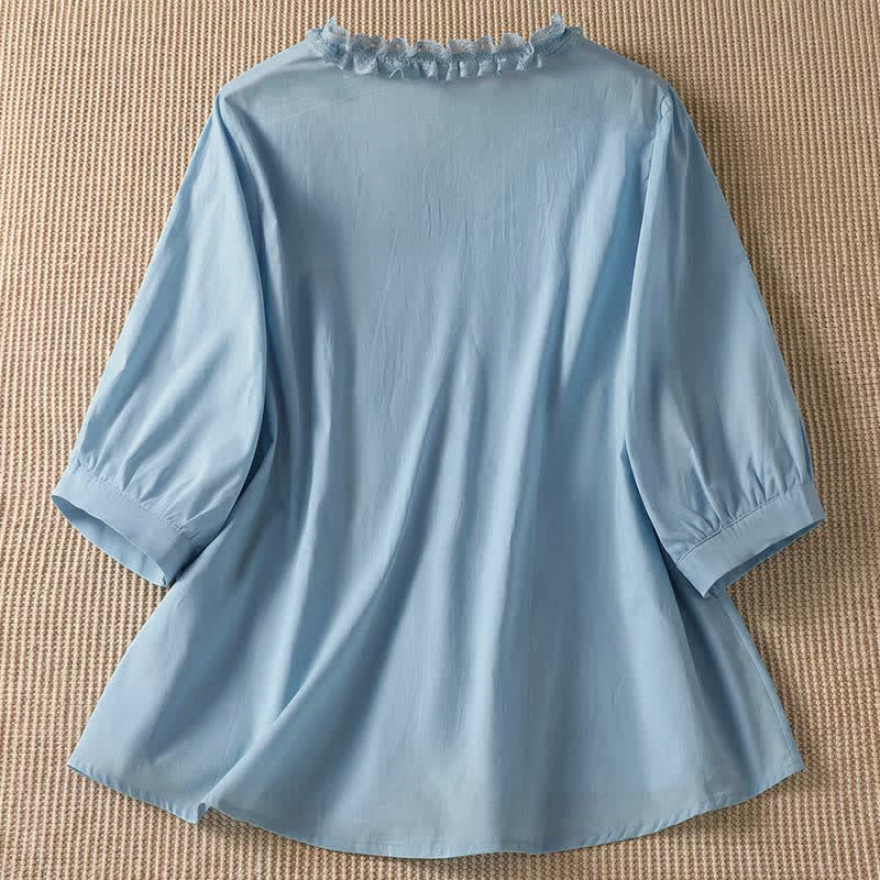 Buddha Stones Camisa de manga tres cuartos para mujer, estilo casual de verano, elegante, con cuello en V, volantes y diseño de capas. - image 14