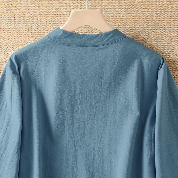 Buddha Stones Camisas de manga corta para mujer, estilo Tang, informales de verano, con cuello redondo y botones de rana. - image 2