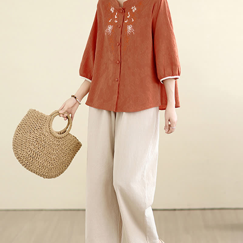 Buddha Stones Camisas de manga tres cuartos para mujer, estilo vintage Tang, con bordado floral, ideales para el verano. - image 16