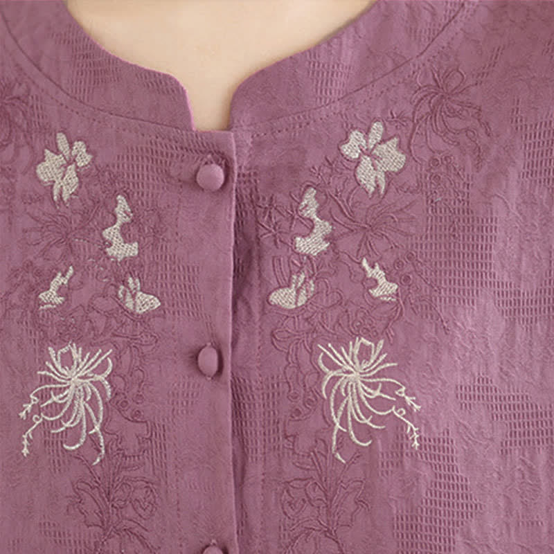 Buddha Stones Camisas de manga tres cuartos para mujer, estilo vintage Tang, con bordado floral, ideales para el verano. - image 6