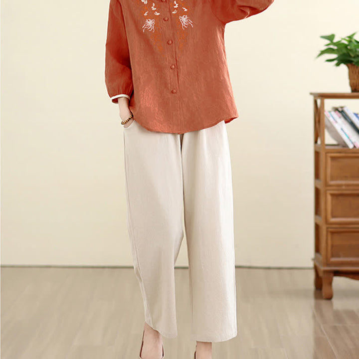 Buddha Stones Camisas de manga tres cuartos para mujer, estilo vintage Tang, con bordado floral, ideales para el verano. - image 17
