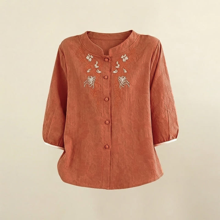 Buddha Stones Camisas de manga tres cuartos para mujer, estilo vintage Tang, con bordado floral, ideales para el verano. - image 11