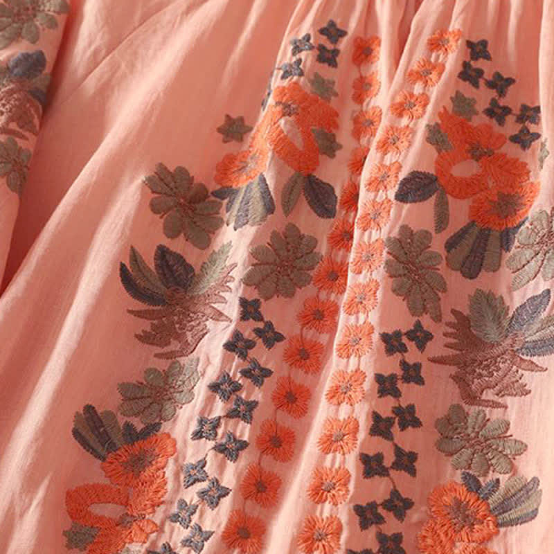 Buddha Stones Vestido de mujer de manga tres cuartos con bordado floral estilo boho para verano - image 4
