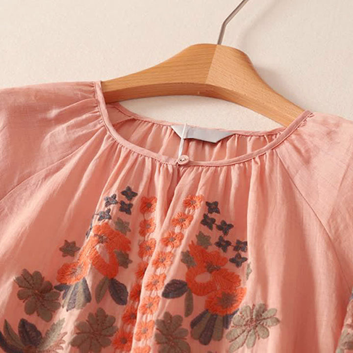 Buddha Stones Vestido de mujer de manga tres cuartos con bordado floral estilo boho para verano - image 2