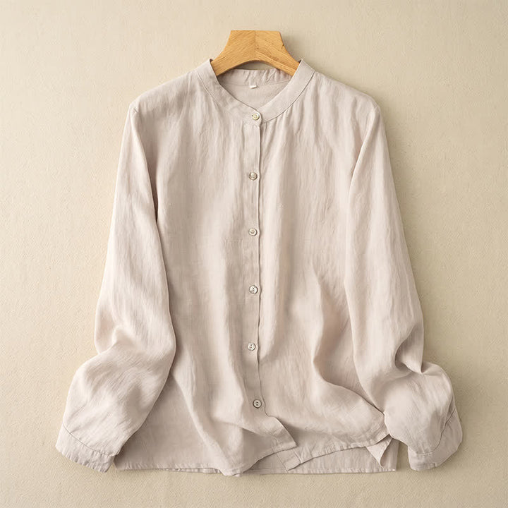 Buddha Stones Camisas de manga larga para mujer, estilo casual de otoño, con cuello mandarín y color liso. - Beige - US12, UK/AU16, EU44 (3XL) - image 18