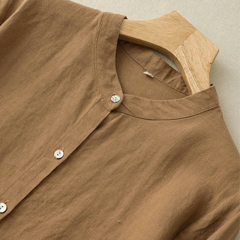 Buddha Stones Camisas de manga larga para mujer, estilo casual de otoño, con cuello mandarín y color liso. - image 11