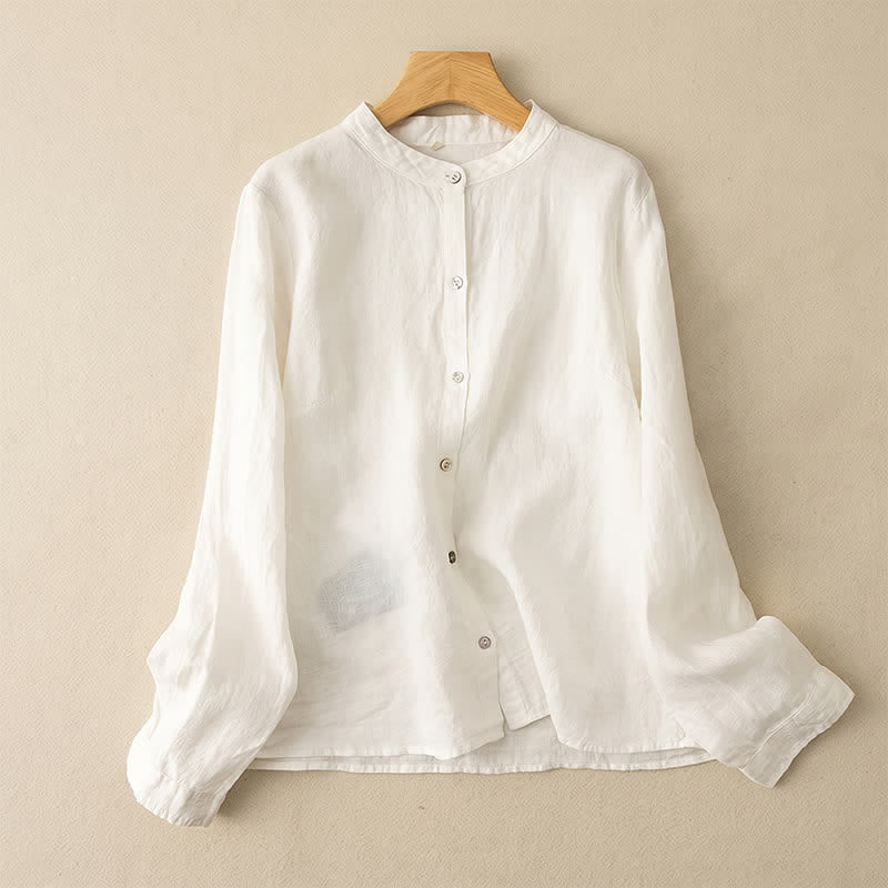 Buddha Stones Camisas de manga larga para mujer, estilo casual de otoño, con cuello mandarín y color liso. - Blanco - US12, UK/AU16, EU44 (3XL) - image 22