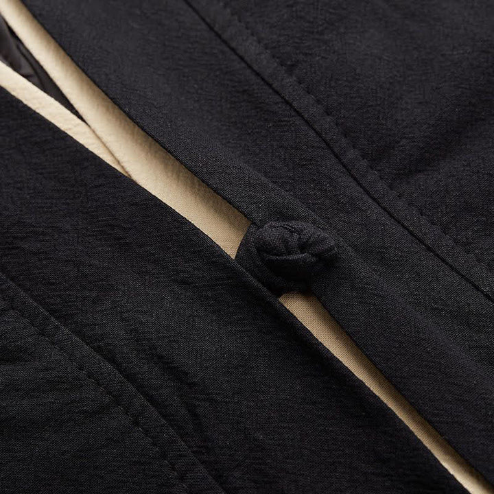 Buddha Stones Kimono de hombre de algodón liso con mangas tres cuartos, estilo casual minimalista, con botones y nudo, ideal para primavera y verano. - image 5