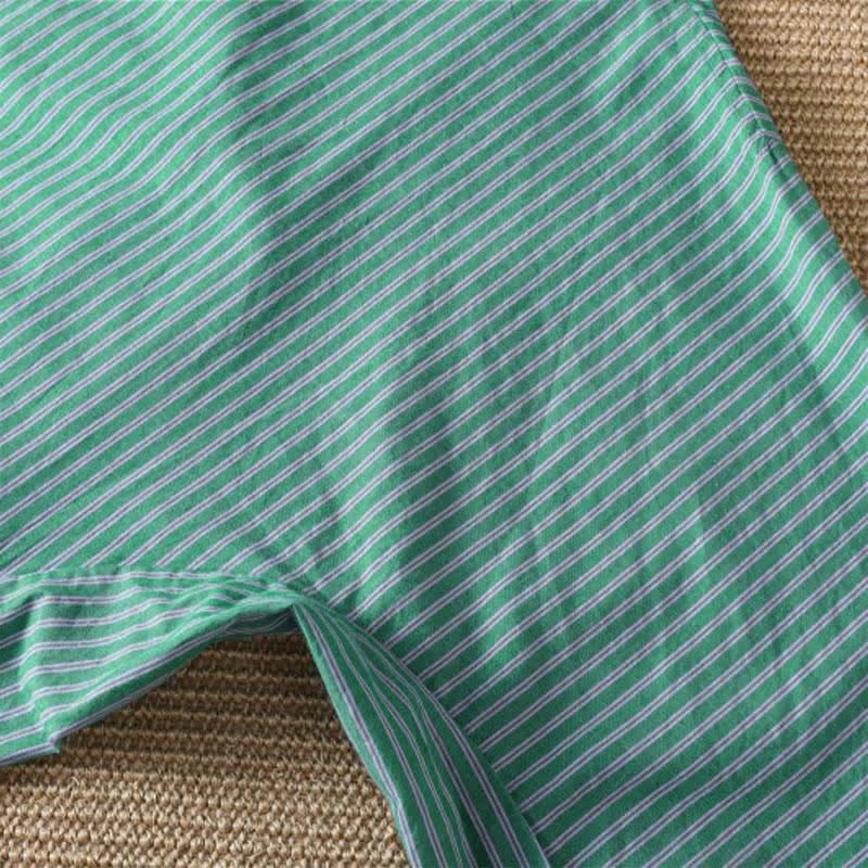 Buddha Stones Camiseta de manga larga para mujer, estilo casual de primavera, minimalista, a rayas verdes y cuello redondo. - image 8