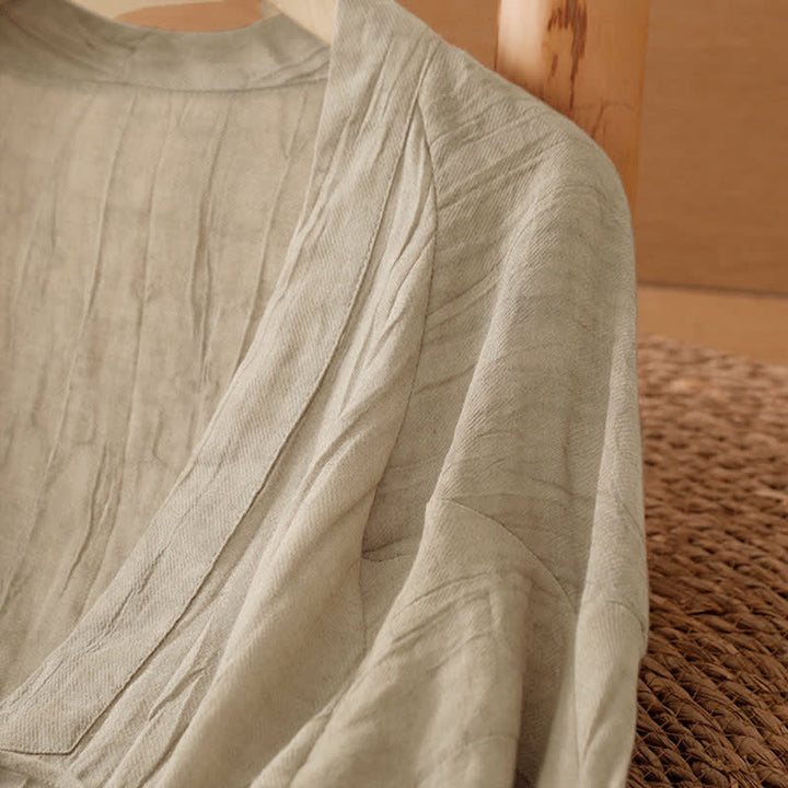 Buddha Stones Kimono de mujer liso con cordón, diseño arrugado y estilo bohemio informal de verano para mujer. - image 5