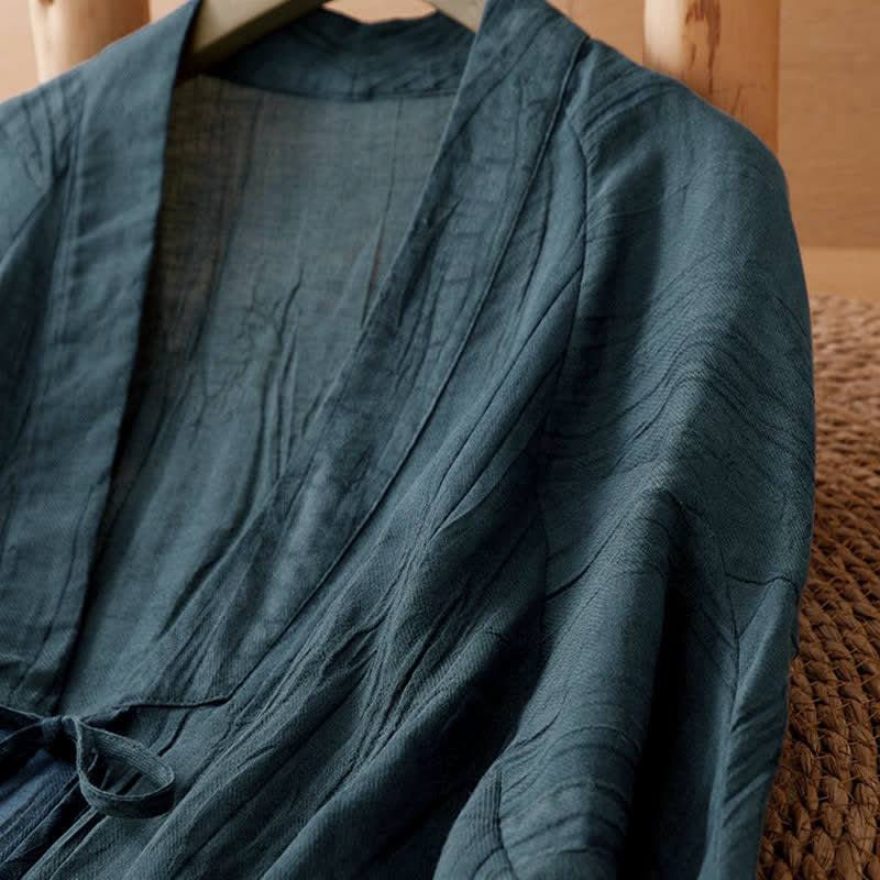 Buddha Stones Kimono de mujer liso con cordón, diseño arrugado y estilo bohemio informal de verano para mujer. - image 13