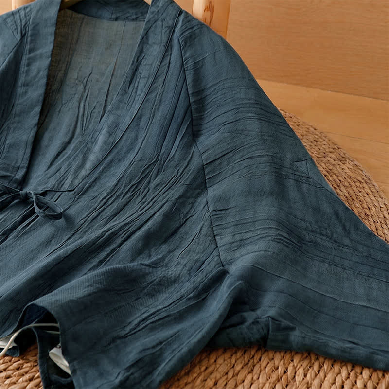 Buddha Stones Kimono de mujer liso con cordón, diseño arrugado y estilo bohemio informal de verano para mujer. - image 16