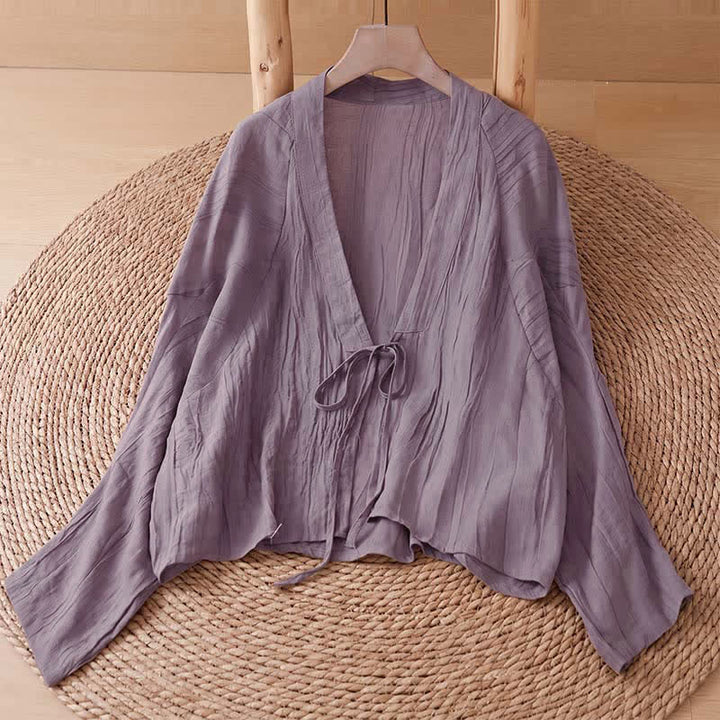 Buddha Stones Kimono de mujer liso con cordón, diseño arrugado y estilo bohemio informal de verano para mujer. - Ciruela - US14, UK/AU18, EU46 (2XL) - image 21