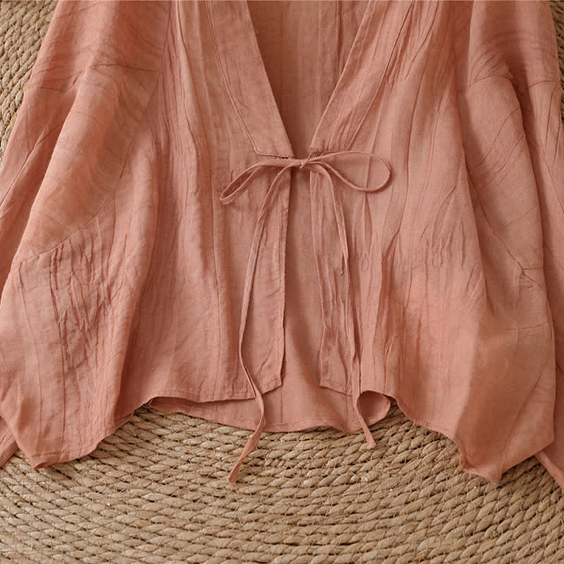 Buddha Stones Kimono de mujer liso con cordón, diseño arrugado y estilo bohemio informal de verano para mujer. - image 31
