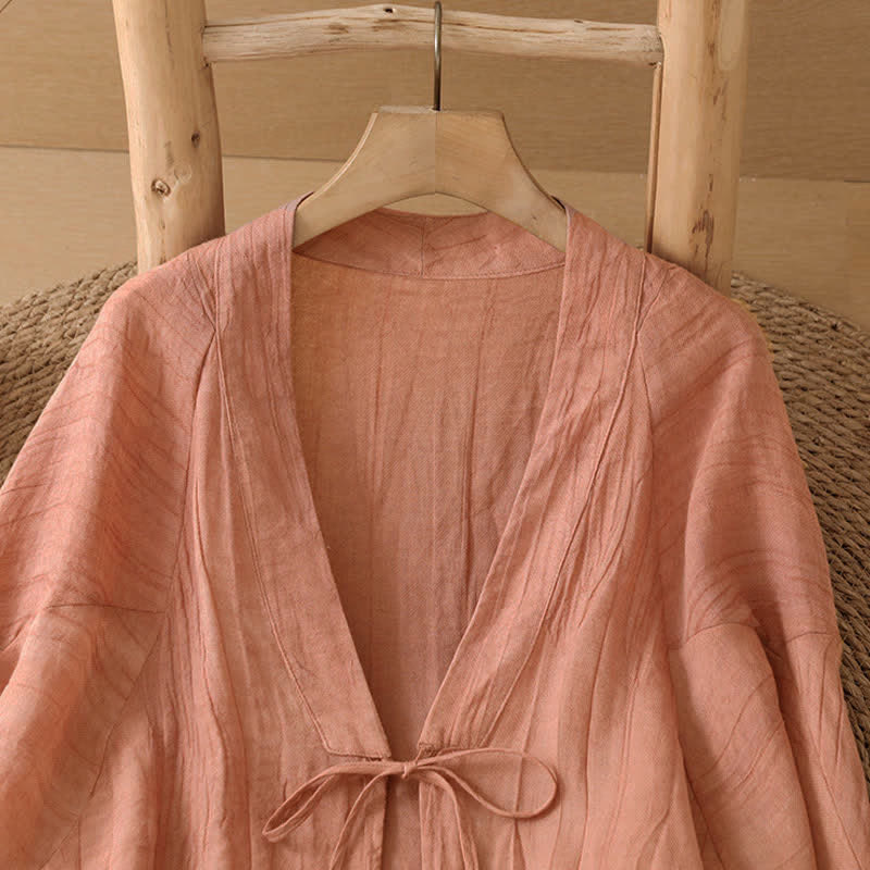 Buddha Stones Kimono de mujer liso con cordón, diseño arrugado y estilo bohemio informal de verano para mujer. - image 27
