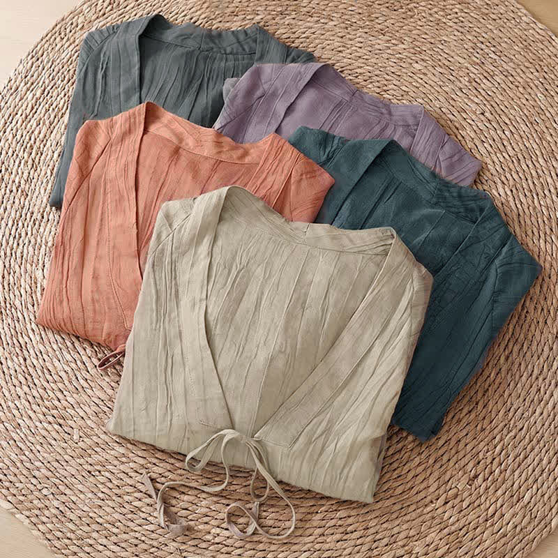 Buddha Stones Kimono de mujer liso con cordón, diseño arrugado y estilo bohemio informal de verano para mujer. - image 38