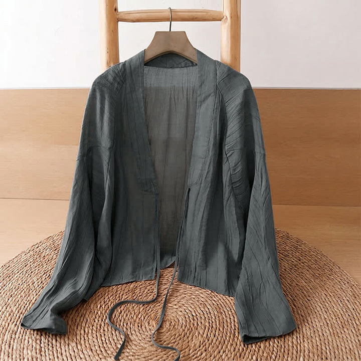 Buddha Stones Kimono de mujer liso con cordón, diseño arrugado y estilo bohemio informal de verano para mujer. - image 33