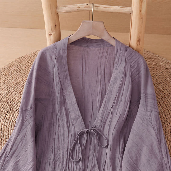 Buddha Stones Kimono de mujer liso con cordón, diseño arrugado y estilo bohemio informal de verano para mujer. - image 22