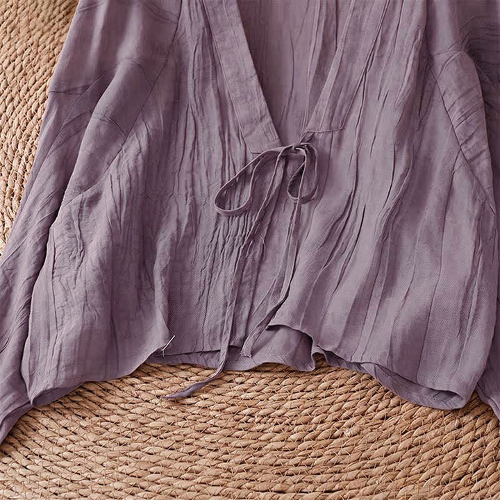 Buddha Stones Kimono de mujer liso con cordón, diseño arrugado y estilo bohemio informal de verano para mujer. - image 24