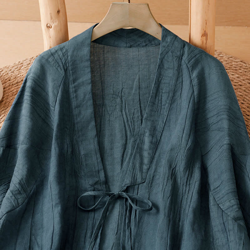 Buddha Stones Kimono de mujer liso con cordón, diseño arrugado y estilo bohemio informal de verano para mujer. - image 12