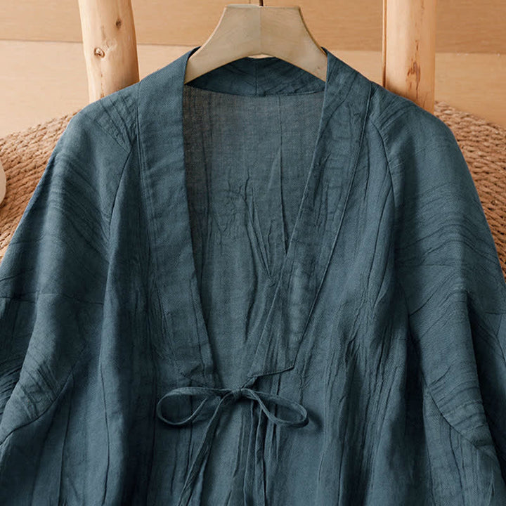 Buddha Stones Kimono de mujer liso con cordón, diseño arrugado y estilo bohemio informal de verano para mujer. - image 12