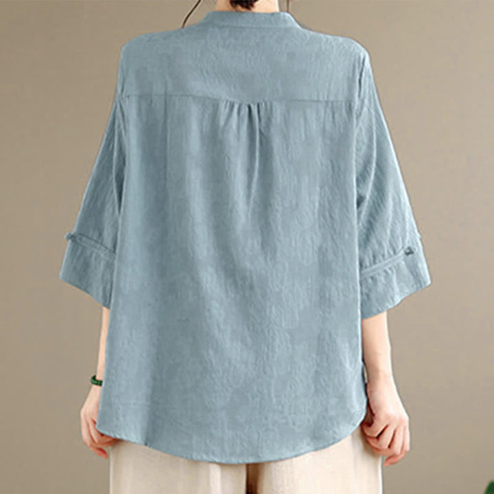Buddha Stones Camisas de manga larga para mujer con cuello mandarín y bordados estilo vintage Tang para primavera/verano. - image 13