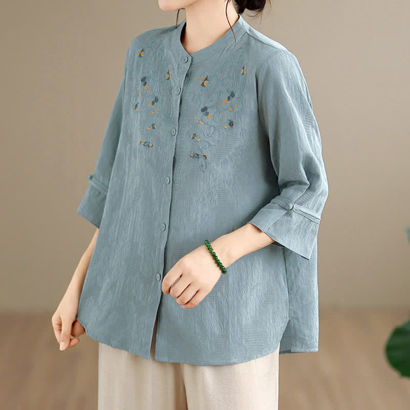 Buddha Stones Camisas de manga larga para mujer con cuello mandarín y bordados estilo vintage Tang para primavera/verano. - image 16
