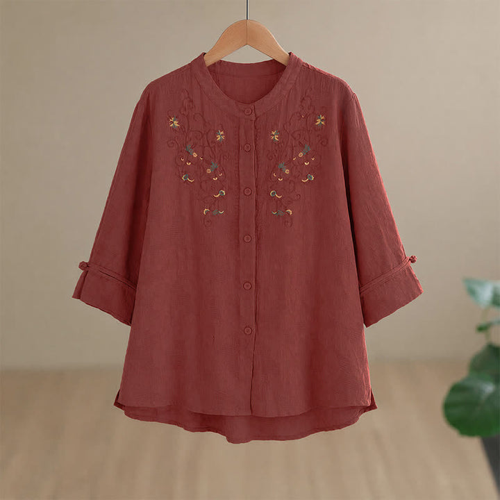 Buddha Stones Camisas de manga larga para mujer con cuello mandarín y bordados estilo vintage Tang para primavera/verano. - image 9