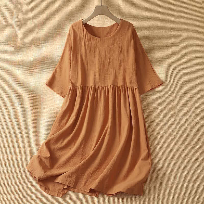 Buddha Stones Vestido de mujer informal de verano, minimalista, de color naranja liso, con cuello redondo y manga corta. - Perú - US14, UK/AU18, EU46 (2XL) - image 0