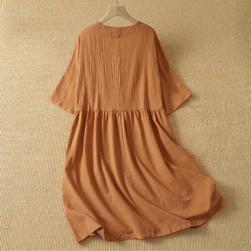 Buddha Stones Vestido de mujer informal de verano, minimalista, de color naranja liso, con cuello redondo y manga corta. - image 1