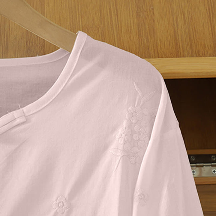 Buddha Stones Vestido veraniego informal de mujer con cuello redondo, mangas tres cuartos, cuello redondo y bolsillos, con bordado floral. - image 11