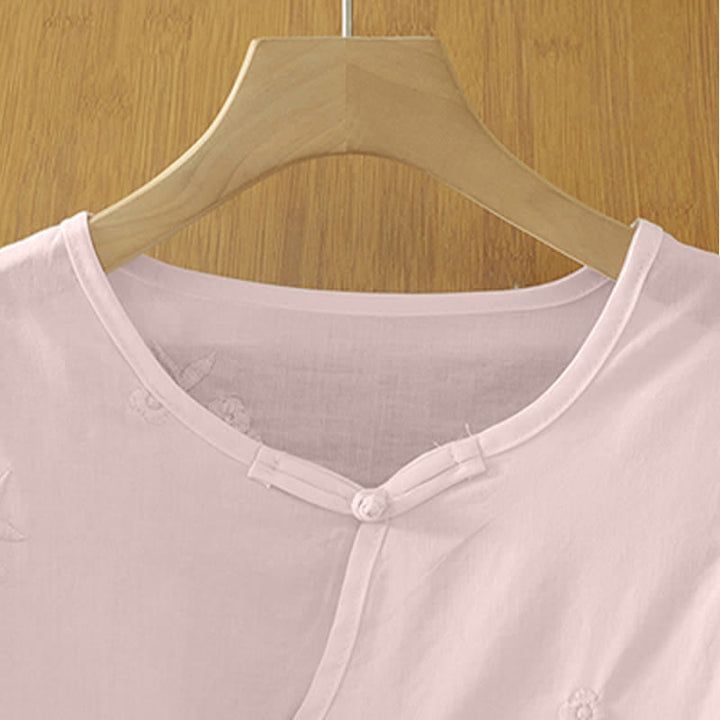 Buddha Stones Vestido veraniego informal de mujer con cuello redondo, mangas tres cuartos, cuello redondo y bolsillos, con bordado floral. - image 8